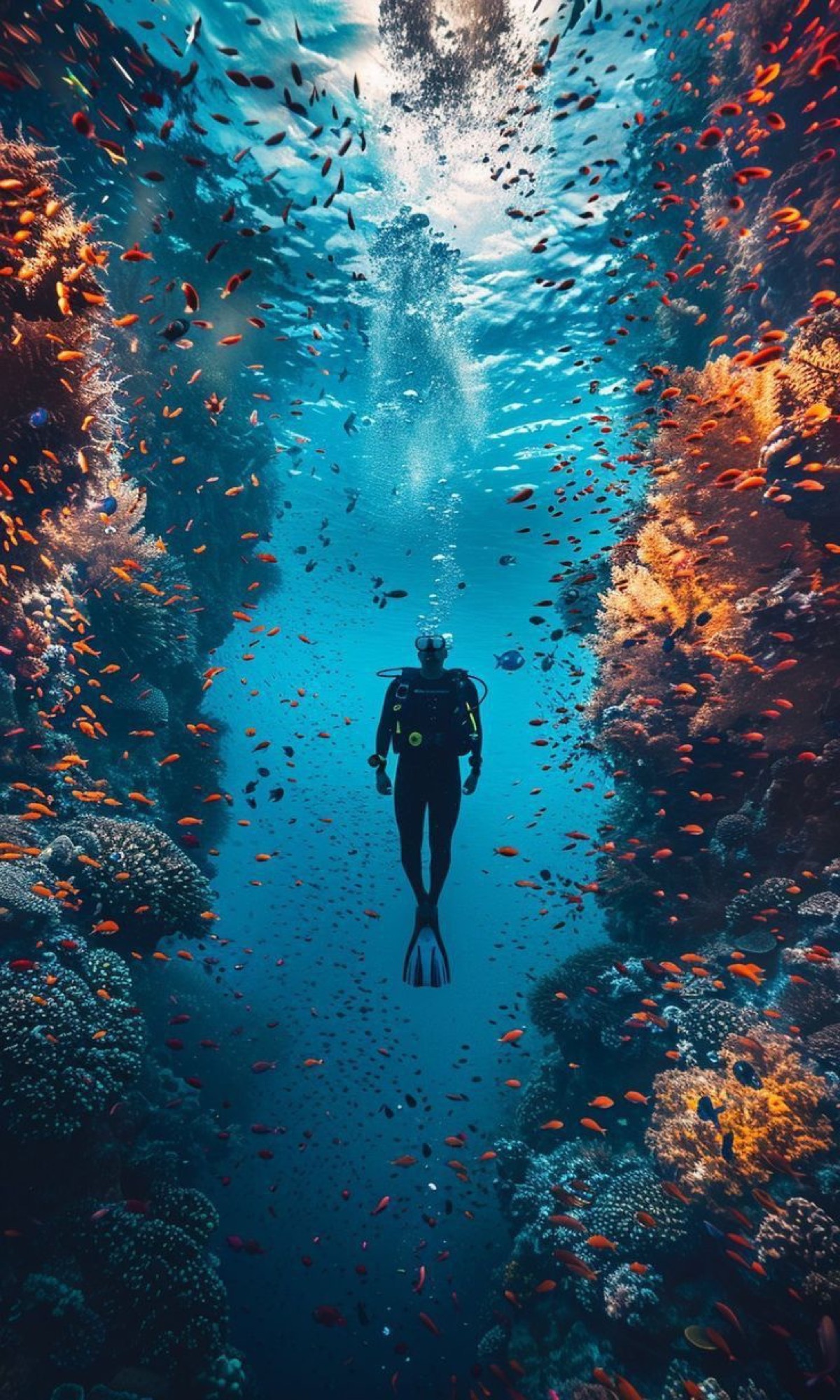 Scuba diving with coral reefs